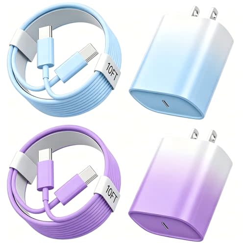 Phone 17 16 15 Charger Fast Charging, 10 FT Long USB C Charger Cord with 20W Type C Fast Phone Charging Block forPhone 17/17 Pro/17 Pro max/Air/Phone 16 15 Pro Max Plus, iPad, Android,Gradient Blue