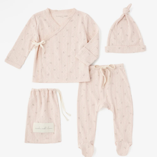 Blush Floral Organic Cotton Pointelle Layette 3 Pc Gift Set
