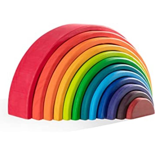 MERRYHEART Wooden Rainbow Stacking Toy - 12 Piece Wooden Rainbow Stacker, Extra Large Wooden Stacking Rainbow, Nesting Puzzle Building Blocks Educational Toys for Kids Toddlers (Rainbow Stacker)