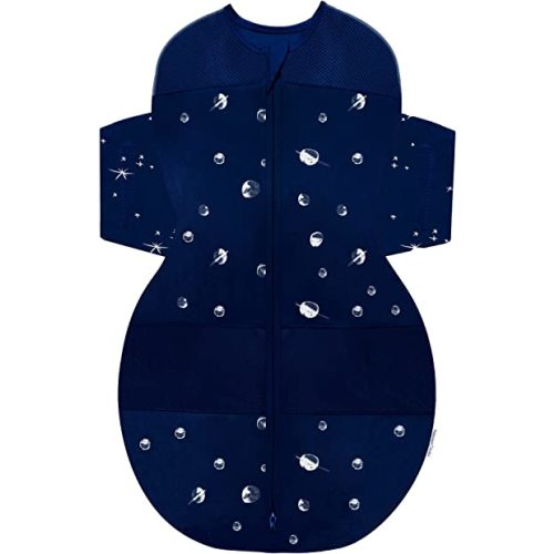 Happiest Baby SNOO Sleep Sack - 100% Organic Cotton Baby Swaddle Blanket - Doctor Designed Promotes Healthy Hip Development (Midnight Planets, Medium)