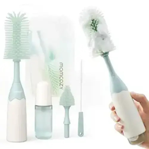 Momcozy Bottle Brush Kit, Innovative Push-Press Design for Better Cleaning - Baby Bottle Cleaner Brush for Baby Bottle, Breast Pumps, Nipples, and More - Can Generate Foam for Better Cleaning, Green