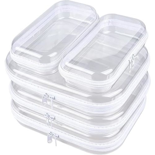 5-Pack Clear Hard Shell Zipper Case With Lids – 3 Large and 2 Small Clear Pencil Case, Stackable,Zipper Pouches Hard Shell for Cosmetics, Charging Cables, Sketch Supplies