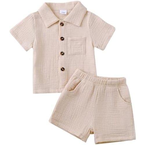 Jecson Baby Boy Clothes Baby Boy Outfits Baby Boy Summer Clothes Cotton 2 Piece Set with Button Down Shirt and Shorts 0-3T
