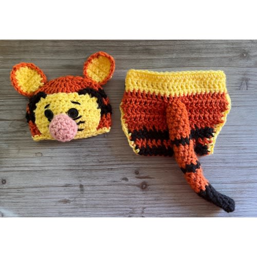 Tigger Newborn Photoshoot Outfit Handmade Crochet Hat Diaper Cover
