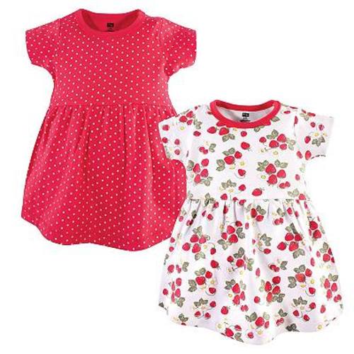 Hudson Baby Infant and Toddler Girl Cotton Short-Sleeve Dresses 2pk, Strawberries, 6-9 Months