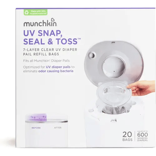 Munchkin® UV Snap, Seal & Toss™ Diaper Pail Refill Bags, Holds up to 600 Newborn Diapers, 20 Pack