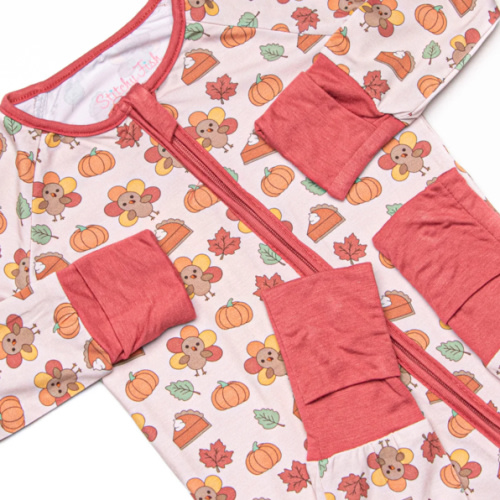 Turkeys and Treats Bamboo Zippy Pajama, Red – Stitchy Fish