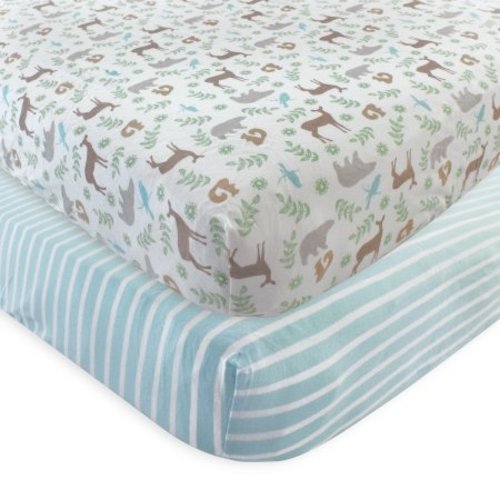 Touched by Nature Baby Boy and Girl Organic Cotton Fitted Crib Sheet, 2-Pack - Forest