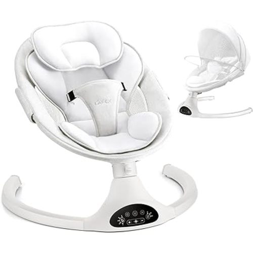 LAREX Baby Swing Infant Swing Electric Toddler Baby Rocker Portable for Newborn Boy Girl, 5 Sway Speeds with Remote Control, 10 Preset Melodies and Bluetooth, 0-6 Months Max 20 Lbs (White)