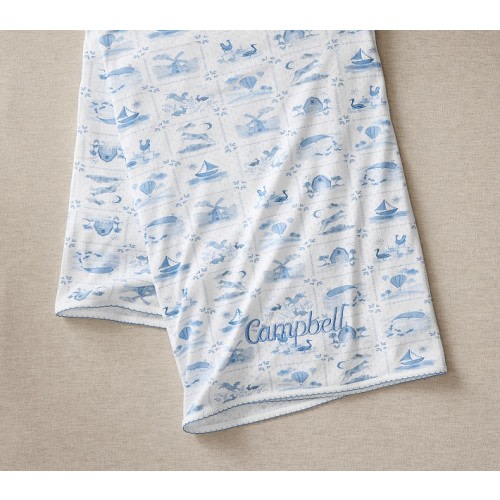 Delft Tile Farm Friends Oversized Pointelle Baby Blanket