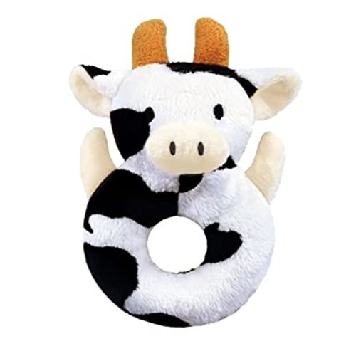 Baby Cow Soft Rattle Toy, Dairy Cattle Plush Infant Shaker Rattle Easy-Grasp Stuffed Animal Toy, Gifts for Newborns Babies Toddlers Boys Girls, Orange Horns, 6 Inches