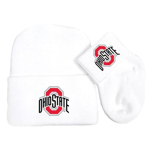 Ohio State Buckeyes Newborn Baby Knit Cap and Socks Set White