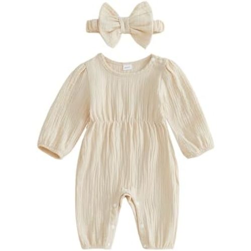 Newborn Baby Girl Clothes Long Sleeve Bubble Romper Jumpsuit Headband Infant Arrival Coming Home Hospital Outfits