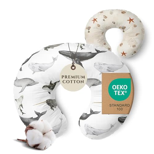 Pobibaby 1-Pack Premium Nursing Pillow Cover - Ultra Soft & Stretchy 96% Cotton, Breastfeeding Pillow Cover for Baby Boys and Girls (Seaside)