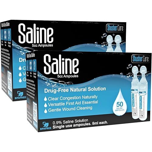 Saline Ampoules - Saline Solution, Sodium Chloride 0.9%, Nasal Cleanse for Babies, Kids, & Adults, Sterile Nasal Care, Wound Cleansing - 100 Count (5ml Each)