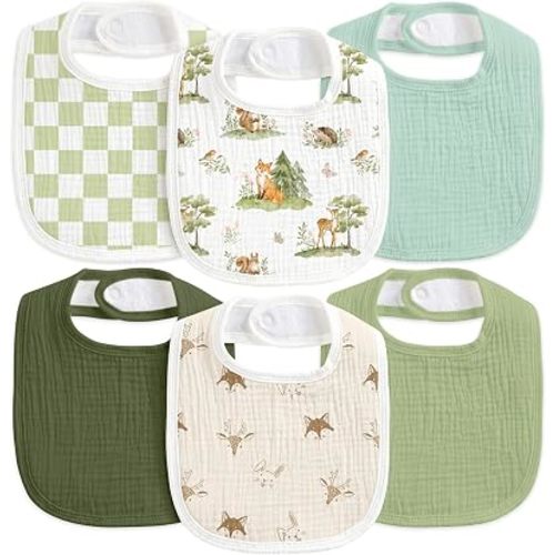 6-Pack Muslin Baby Bibs for Drooling & Teething, Absorbent Bib