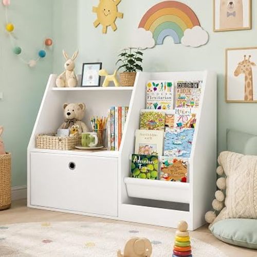 sarben Kids Bookshelf,2-Tier Toddler Wooden Book Storage Organizer,White
