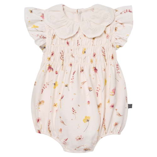 Modern Moments by Gerber Baby Girl Smocked Bubble Romper with Eyelet Collar, Sizes 0/3 Months - 24 Months