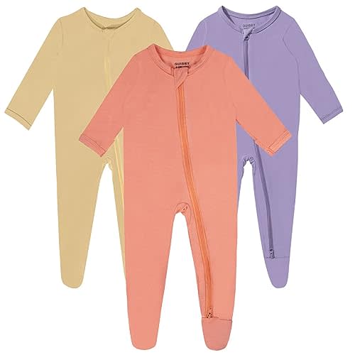 GUISBY Baby Footed Rayon of Bamboo Pajamas 2-Way Zipper | Soft Rayon of Bamboo Sleepwear, 2-Way Zipper, Mitten Cuffs, Breathable Comfort, Baby Gift