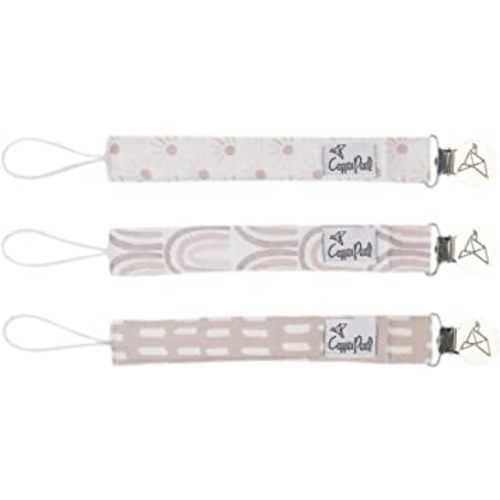 Copper Pearl Pacifier Clip 3-Pack: Premium Knit Binky Holders for Baby Girls and Boys - Stylish Stainless Steel Pacifier Accessory - Prevents Floor Drops - Bliss