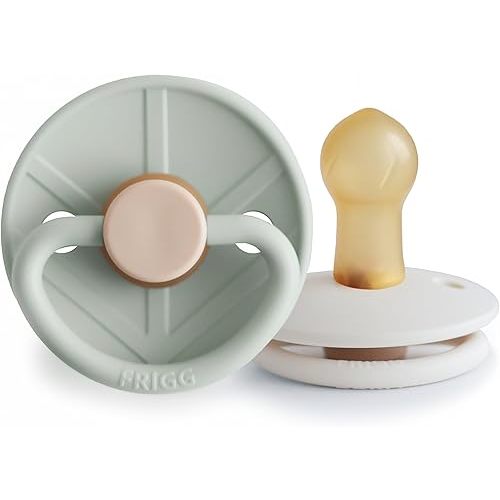 FRIGG Little Viking Natural Rubber Baby Pacifier 2-Pack | Made in Denmark | BPA-Free (Sage/Cream, 0-6 Months)