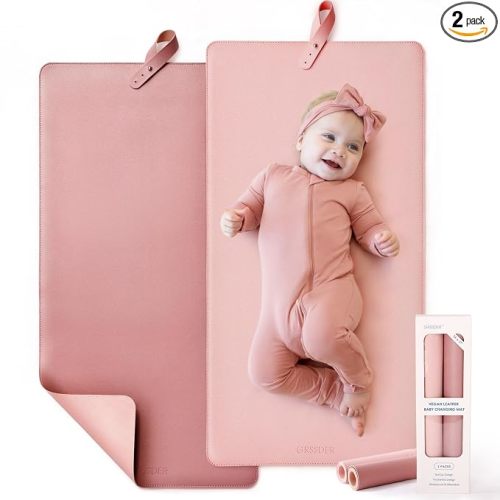 Thickened Baby Changing Pad 2 Pack, Portable Travel Mat with Roll-up Design | Wipeable vegan leather. Anti-slip bottom for safety. No crease, easy storage. Perfect for on-the-go diaper changes.