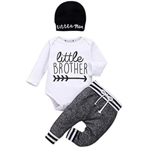 BHMAWSRT Baby Boy Clothes Little Brother Outfit Set,Letter Pattern Neckline Romper Top Elastic Long Pants