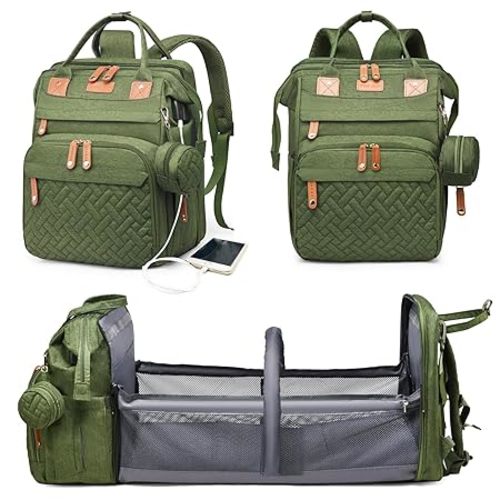Astro alan Baby Diaper Bags with Changing Station, Waterproof Diaper Bag Backpack for Moms Dads with USB Charging Port, Baby Shower Gifts, Large Capacity diaper backpack, Green