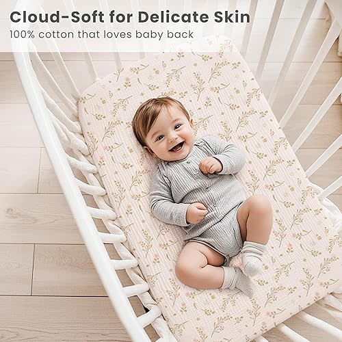 Konssy Muslin Fitted Bassinet Sheets 2 Pack