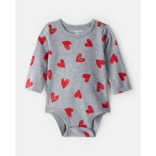 Baby Girl Heart Print Long-Sleeve Graphic Bodysuit - Grey - Carter's | Carter's