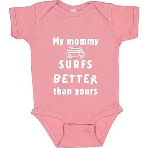 My Mommy Surfs Better Than Your Daddy Cotton Baby Girls Onesie Bodysuit (6 mos., Pink)