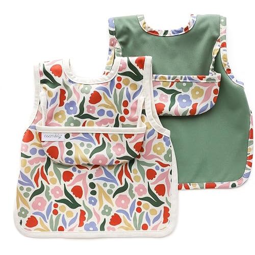 Esembly Bib for Baby, Waterproof 2 pack - Aloe + Jurassic Garden, Size 1