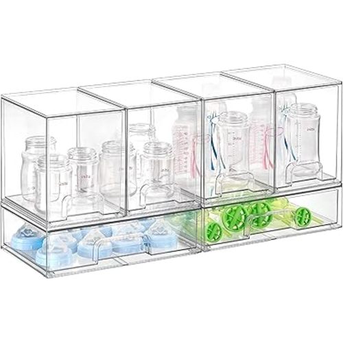 Vtopmart 6 Pack Clear Baby Bottle Organizer Set, Stackable Storage Drawers Ideal for Kichen Countertop, Vanity, Bathroom, Cabinet, Pantry Organization