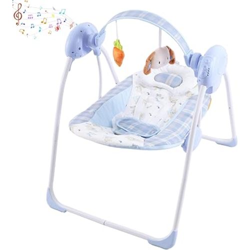 Baby Swing for Infant,Newborn Swing with Music,5 Speed Levels,Timing Setting,Soft Cushion,Foldable Infant Swing for Indoor Outdoor Use 0-9 Months