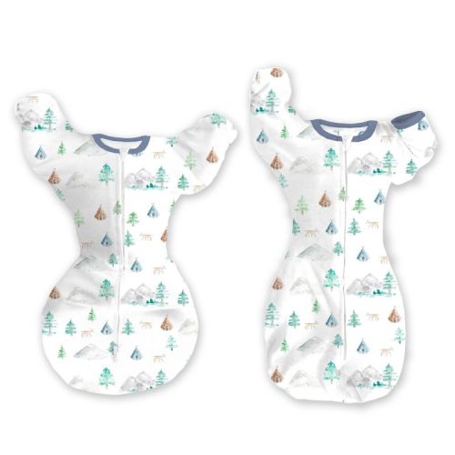 SwaddleDesigns Baby Transitional Swaddle Sack, Arms Up Elbow Length Sleeve Wearable Blanket - Mountain & Trees 3-6m