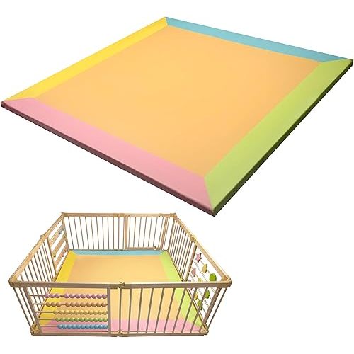 ZETY Natural Wood Baby Playpen, 8 Panel Foldable Play Yard, Door & Toys