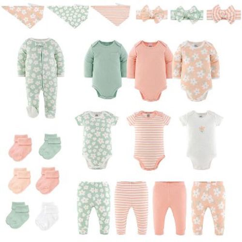 The Peanutshell Peach Perfect Baby Girl Clothes, Cotton Baby Girl Outfits, 0-3 Months, 23 Piece Set