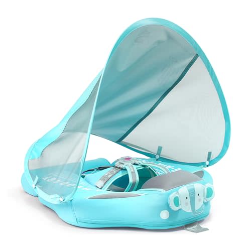 Mambobaby Baby Swim Float with Canopy & Tail Infant Pool Float Non-Inflatable Toddler Swim Float with Skin-Friendly Material for 3-24 Months Baby Boys Grils Elephant Green