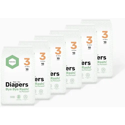 Parasol Clear+Dry Disposable Diapers | RashShield Protection, Leakproof Design, Hypoallergenic Diaper Set | Size 3 (16-28 lbs.) 60 Count