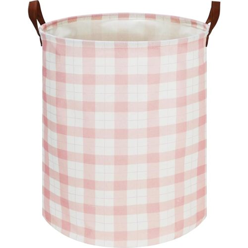 CLOCOR Laundry Basket, Waterproof Fabric Storage Container, Room Decor, Gift Basket(Pink Grid)