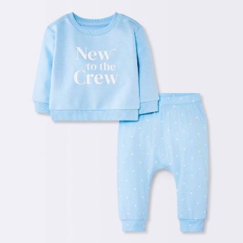 Baby Boys' 2pc New to the Crew Fleece Sweatshirt and Jogger Pants Set - Cloud Island™ Blue