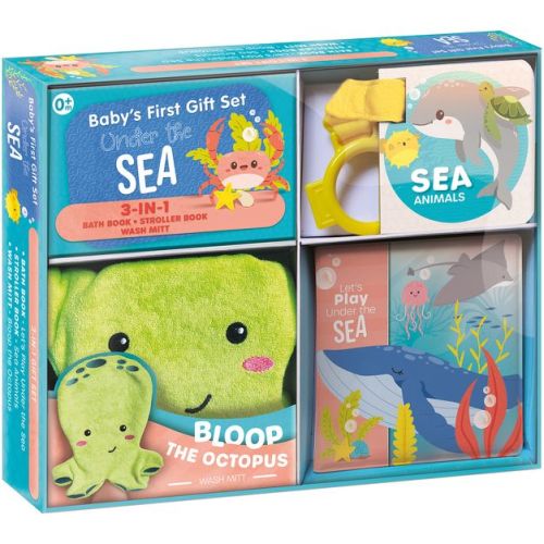 Baby's First Gift Set Under the Sea: Soft Baby Wash Mitt for Toddlers 1-3, Stroller Book, Waterproof Bath Books - Best Newborn Baby Gifts