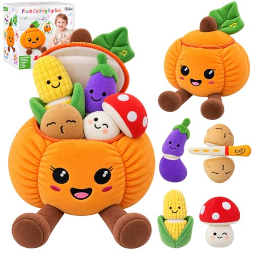 Musical Sensory Toys, Baby Montessori Toys 1 Year Old Fruit Vegetable, 6PCS | Montessori Plush Sensory Play Food Gift,Learning Toy with Textures, Crinkle, Rattle, Girl for 1-Year-Old Boys & Girls