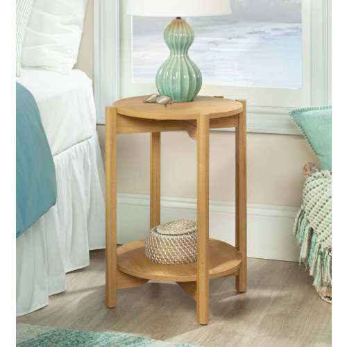 Mainstays Round Modern Dowel End Table, Natural Teak Finish