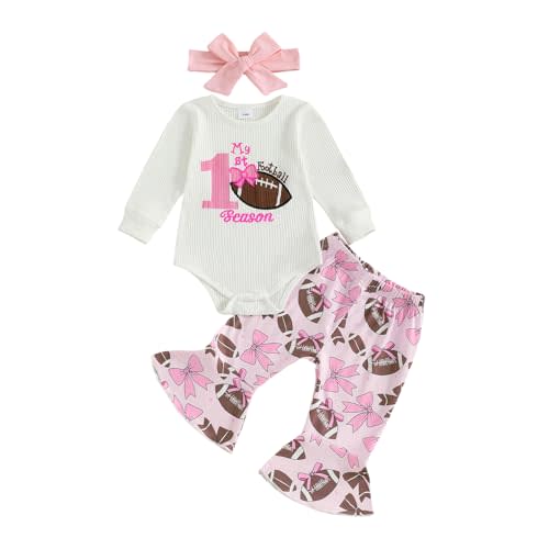 Kuriozud Newborn Baby Girl Bell Bottom Outfit Ruffle Romper Cute Bow Flare Pants Set Headband Cute Clothes