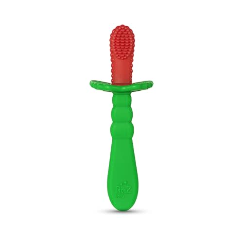 RaZbaby RaZBerry Baby Toothbrush – Multi-Textured Silicone for Gentle Cleaning & Teething Relief – Perfect for Early Oral Care & Self-Brushing – BPA-Free, Easy to Hold, Dishwasher & Sterilizer Safe