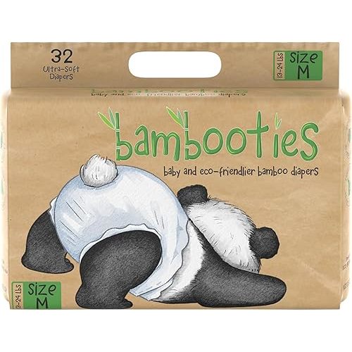 Bamboo Baby Diapers, Totally Chlorine Free for Sensitive Skin for Newborns to XXL. Hypoallergenic & Non Toxic Eco Friendlier Plant-Based Materials. TCF Medium Size 2 to 3 Diapers (32 ct)