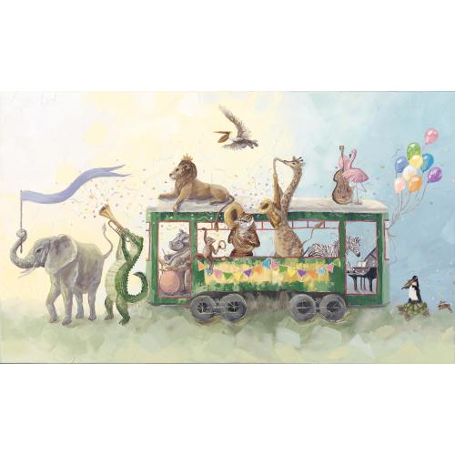 Street Car Nursery Painting, Children’s Art, Zoo Animals, Pastel Decor, Baby Shower Gift, Animal Art, Neutral Palette