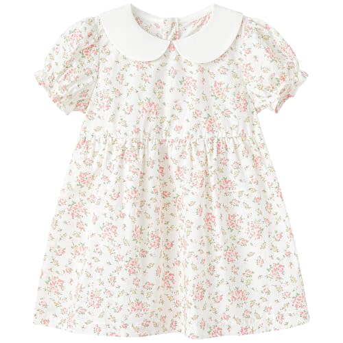 pureborn Baby Toddler Girl Woven Dress Short Sleeve Cotton Playwear Dresses 0-5T