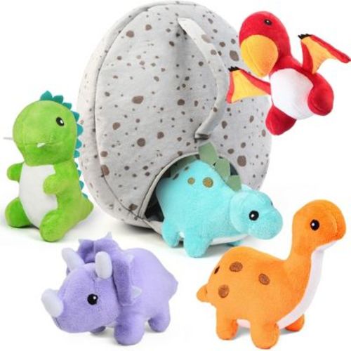 BenBen Dinosaur Stuffed Animals, 5 Small Dinosaur Plush Dolls and Egg Bag Toys Set for Kids